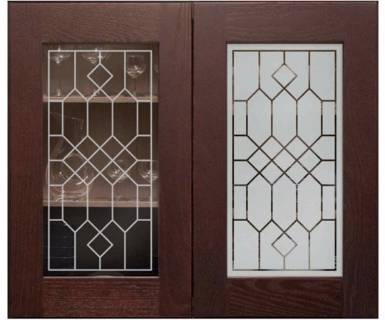 Cabinet Glass featuring a Frosted Glass Traditional Design Sandblast Etched Glass Camelot Design by Sans Soucie
