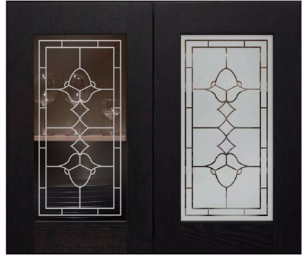 Handmade Sandblasted Frosted Glass Cabinet Glass for Semi-Private Featuring a Traditional Design Faux Leaded 08 by Sans Soucie
