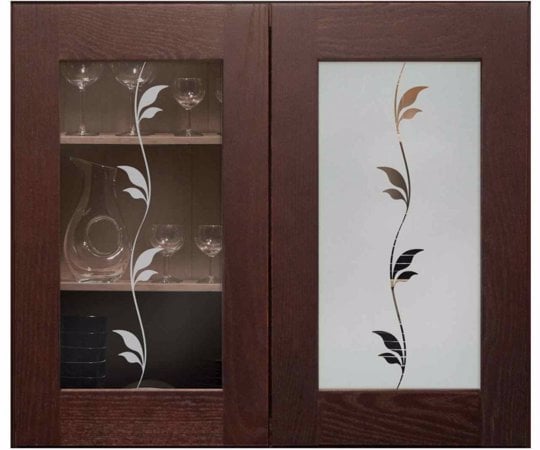 Cabinet Glass with Frosted Glass Foliage Delicate Leaves Design by Sans Soucie