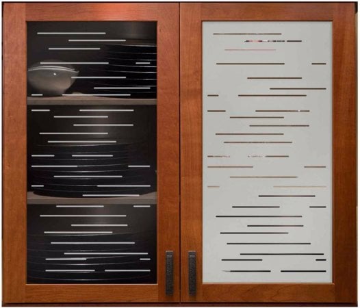 Cabinet Glass with Frosted Glass Geometric Finer Lines Design by Sans Soucie