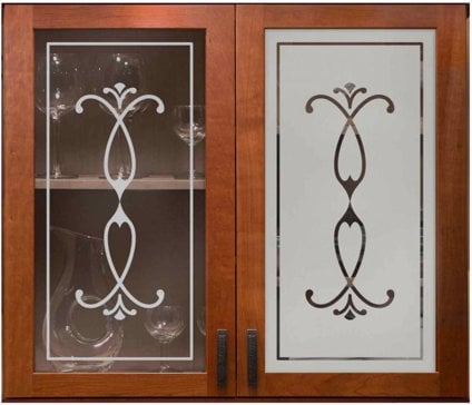 Cabinet Glass with Frosted Glass Traditional Delicate Scrolls Design by Sans Soucie