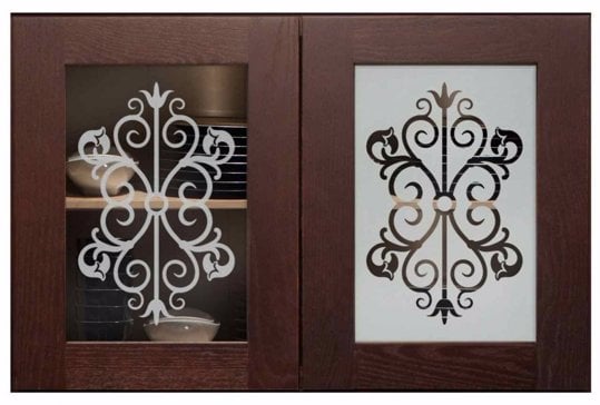 Cabinet Glass with Frosted Glass Wrought Iron Granada Design by Sans Soucie