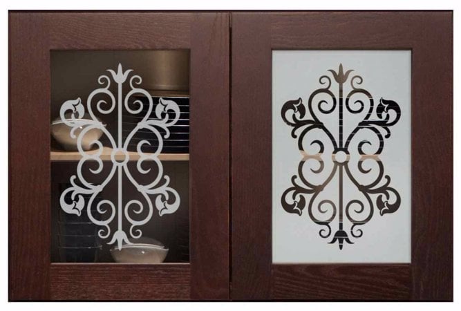Cabinet Glass with Frosted Glass Wrought Iron Granada Design by Sans Soucie