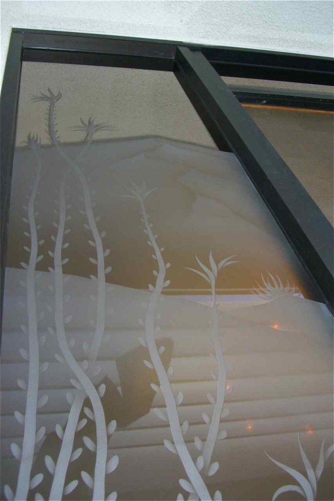 Glass Doors with Freeform Etched Glass Designs