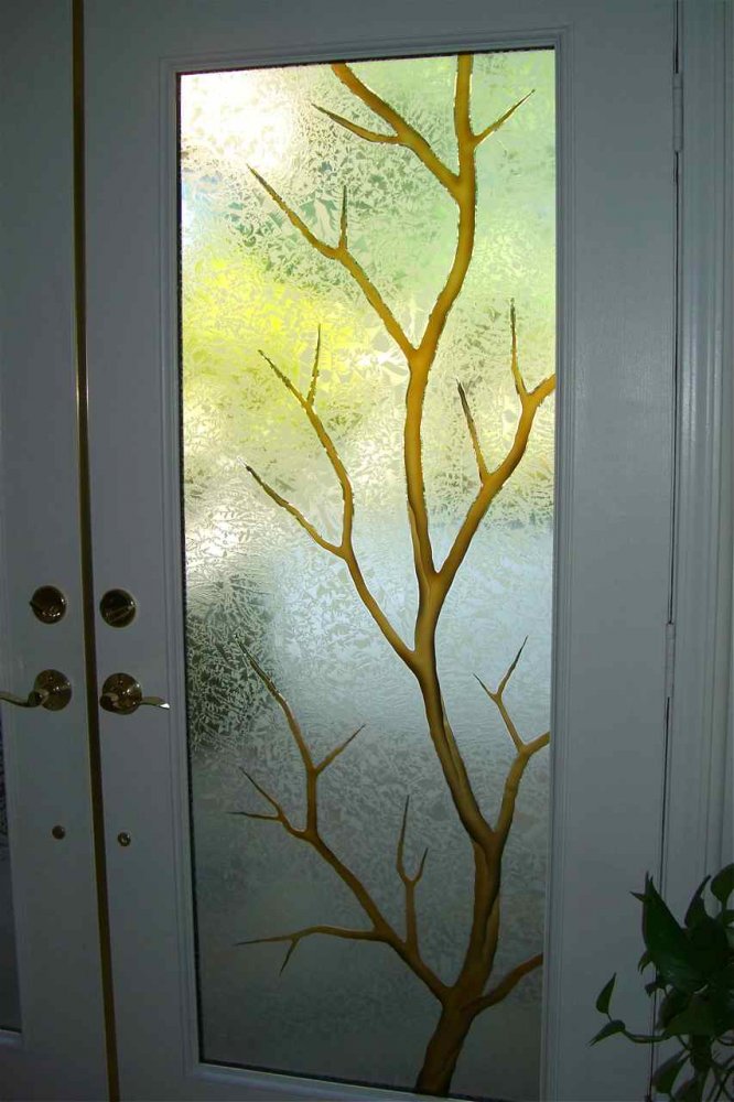etched carved glass woman portrait