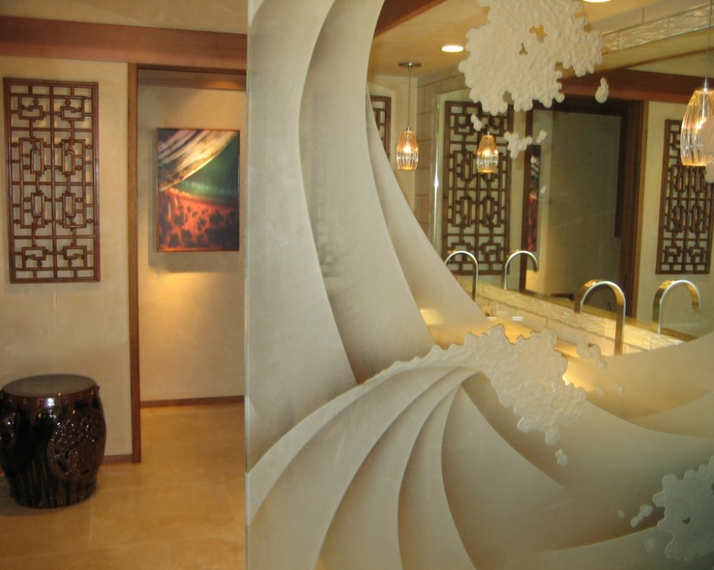 Etched carved glass, sandblasted Decorative Entry Door Glass