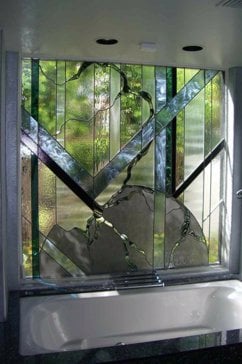 Window with Frosted Glass Geometric Earth Odyssey Design by Sans Soucie