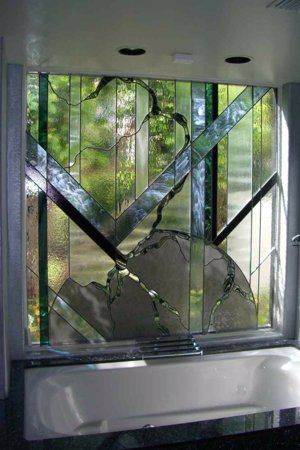 Window with Frosted Glass Geometric Earth Odyssey Design by Sans Soucie