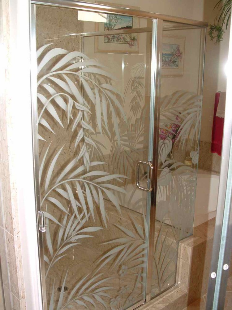 Nature-inspired Decorative glass shower enclosure: Ferns