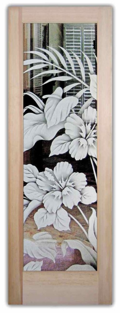 coastal interior door hibiscus etched glass tropical floral pattern