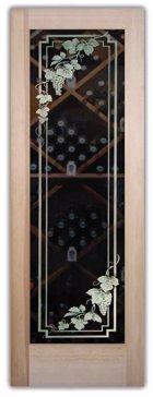 Handcrafted Etched Glass Wine Door by Sans Soucie Art Glass with Custom Grapes & Ivy Design Called Vineyard Grapes Cascade Creating Semi-Private