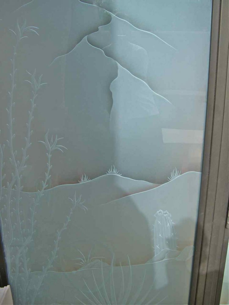 Palm Sunset 3D Painted Gluechip Sans Soucie Art Glass painted glass doors palm trees sunset