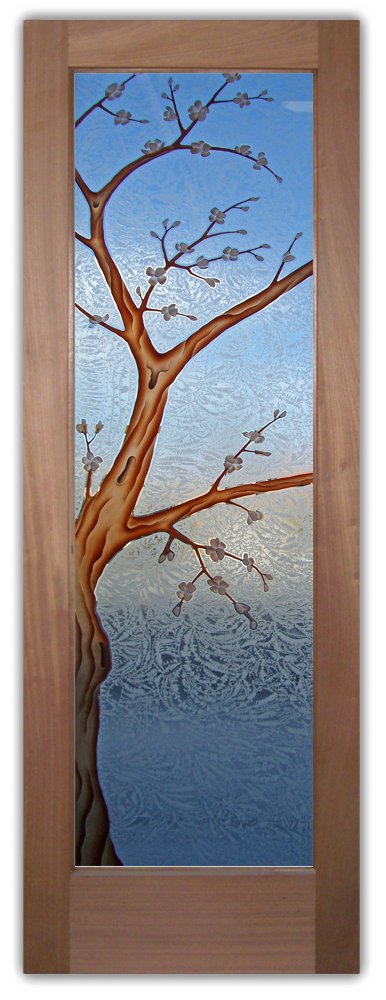 decorative glass door cherry blossom tree painted glass