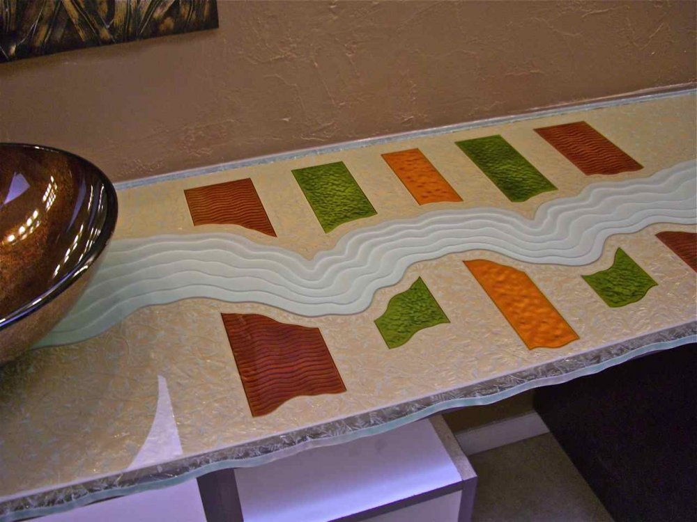 Triptic design custom glass table top protector.