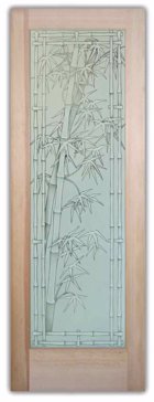 Handcrafted Etched Glass Front Door by Sans Soucie Art Glass with Custom Asian Design Called Bamboo Shoots Bordered Creating Semi-Private