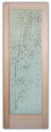 Front Door featuring Frosted Glass Design Etched Glass by Sans Soucie Art Glass with Custom Asian Design Bamboo Shoots Bordered