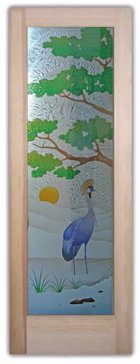 Handcrafted Etched Glass Front Door by Sans Soucie Art Glass with Custom African Design Called African Crane Creating Semi-Private