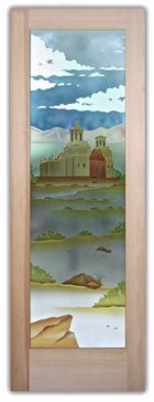 Interior Door with a Frosted Glass California Xavier Mission Landscapes Design for Private by Sans Soucie Art Glass