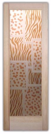 Interior Door featuring a Frosted Glass Wildlife Design Sandblast Etched Glass Cheetah Zebra Pattern Design by Sans Soucie