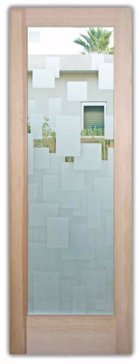 Semi-Private Front Door with Sandblast Etched Glass Art by Sans Soucie Featuring Cubes Geometric Design