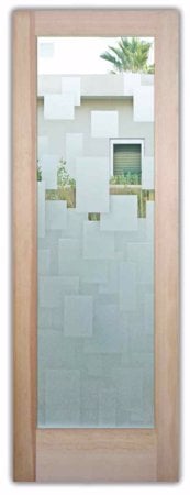 Interior Door showcasing a Frosted Glass Geometric Design with Sandblast Etched Glass Art by Sans Soucie Cubes Design