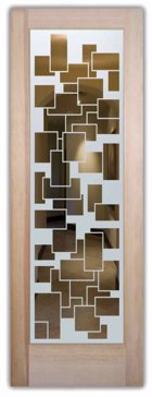 Semi-Private Front Door with Sandblast Etched Glass Art by Sans Soucie Featuring Cubes Geometric Design
