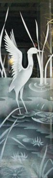 Semi-Private Interior Insert with Sandblast Etched Glass Art by Sans Soucie Featuring Cranes A Wildlife Design