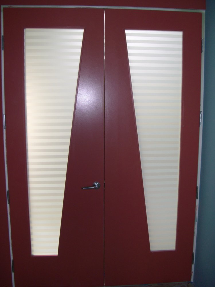 Mid-century style front doors with privacy glass sleek bands