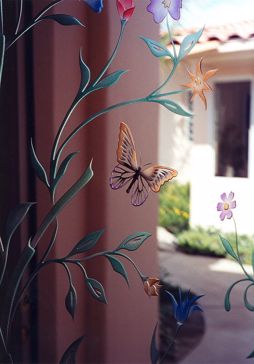 Not Private Entry Insert with Sandblast Etched Glass Art by Sans Soucie Featuring Springtime Flutter Floral Design