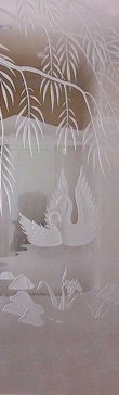 Handmade Sandblasted Frosted Glass Entry Insert for Semi-Private Featuring a Wildlife Design Swan Song by Sans Soucie