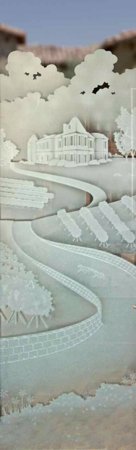 Interior Glass Insert with Frosted Glass Grapes & Ivy Winery Landscape Design by Sans Soucie