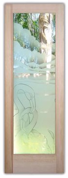 Art Glass Front Door Featuring Sandblast Frosted Glass by Sans Soucie for Semi-Private with Tropical Flamingos Nesting Design