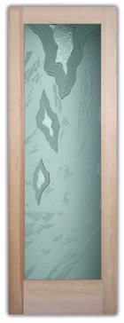 Private Front Door with Sandblast Etched Glass Art by Sans Soucie Featuring Glacier Abstract Design