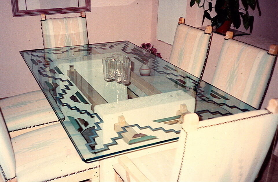 Aztec Border custom glass for table top.