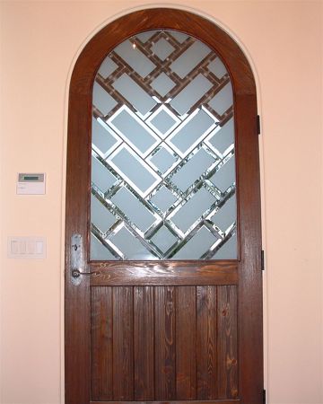 Door Glass Insert featuring a Frosted Glass Traditional Design Sandblast Etched Glass Beveled Bricks Design by Sans Soucie