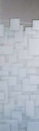Interior Glass Insert showcasing a Frosted Glass Geometric Design with Sandblast Etched Glass Art by Sans Soucie Cubes Design