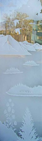 Interior Glass Insert with a Frosted Glass Geese over the Lake Landscapes Design for Semi-Private by Sans Soucie Art Glass