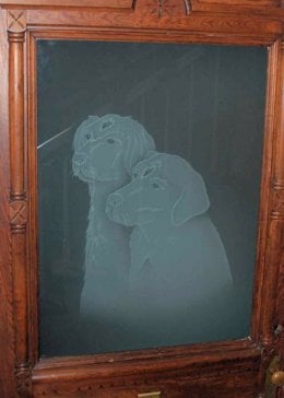 Handmade Sandblasted Frosted Glass Entry Insert for Semi-Private Featuring a Wildlife Design Labradors by Sans Soucie