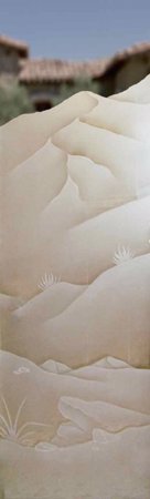 Door Glass Insert with Frosted Glass Desert Mountains Foliage Design by Sans Soucie