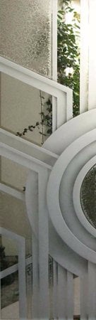 Door Glass Insert featuring Frosted Glass Design Etched Glass by Sans Soucie Art Glass with Custom Geometric Design Sun Odyssey IV