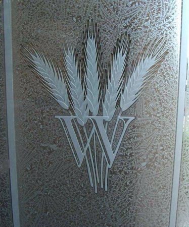 Door Glass Insert with Frosted Glass Country Farmhouse Wheat Monogram (similar look) Design by Sans Soucie