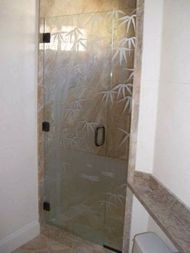 Shower Enclosure with Frosted Glass Asian Bamboo Shoots Design by Sans Soucie