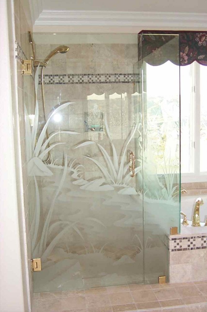 Etched Glass Shower Door Desert Palm Tree Scene Sans Soucie