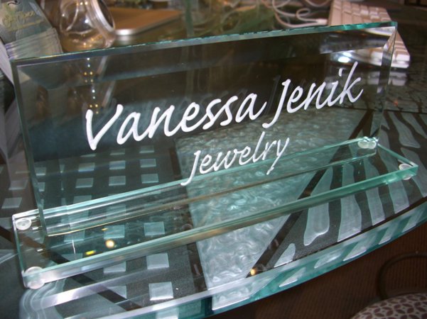 Glass Plaque Award featuring a Frosted Glass Logos Design Sandblast Etched Glass Vanessa Jenkins (similar look) Design by Sans Soucie