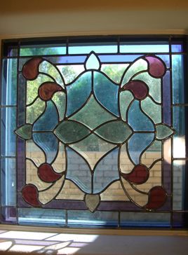Window with Frosted Glass Traditional Alhambra Blue Design by Sans Soucie