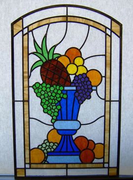 Art Glass Window Featuring Sandblast Frosted Glass by Sans Soucie for Semi-Private with Foliage Fruit  Design