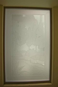 Private Window with Sandblast Etched Glass Art by Sans Soucie Featuring Tranquil Meadows Landscapes Design