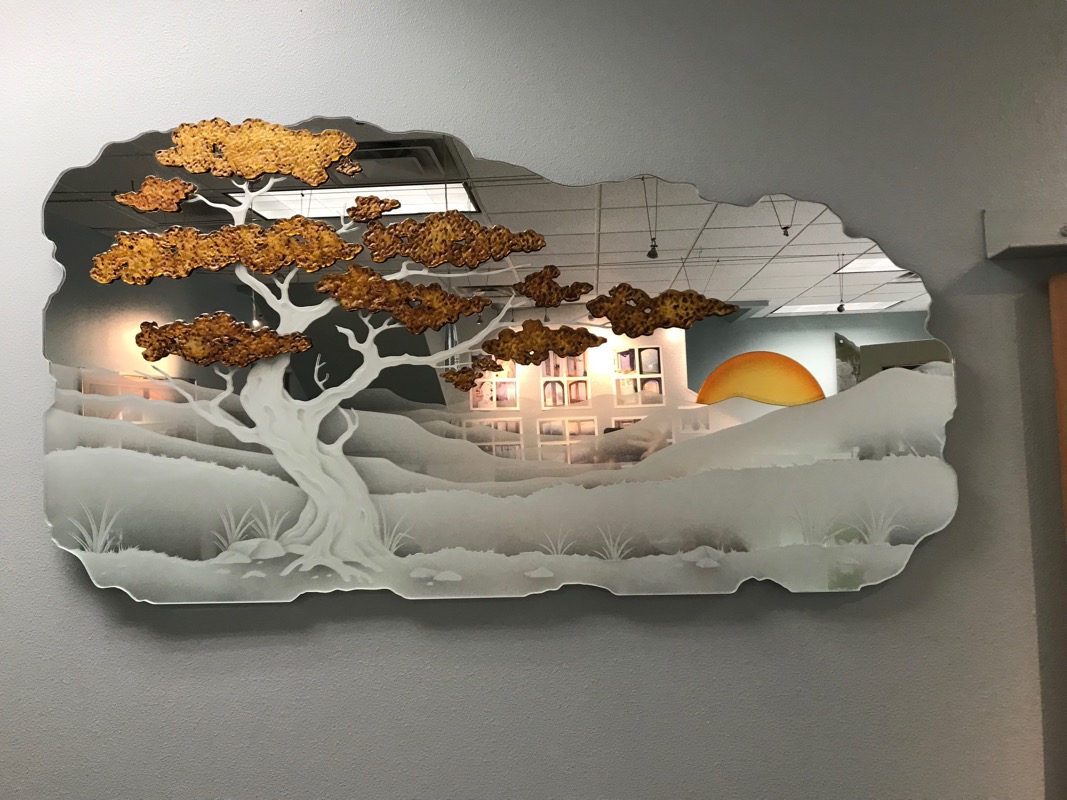 Art glass mirror with color Bonsai
