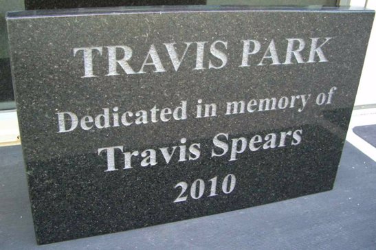 Art Glass Glass Plaque Award Featuring Sandblast Frosted Glass by Sans Soucie for Private with Logos Travis Park Granite (similar look) Design