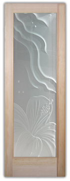Private Front Door with Sandblast Etched Glass Art by Sans Soucie Featuring Hibiscus Ripples Tropical Design